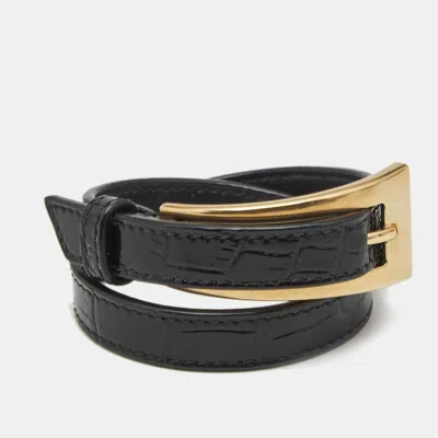 Pre-owned Saint Laurent Leather Gold Tone Buckle Belt Wrap Bracelet