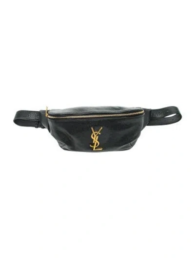 Pre-owned Saint Laurent Leather Grain De Poudre Monogram Belt Bag Black