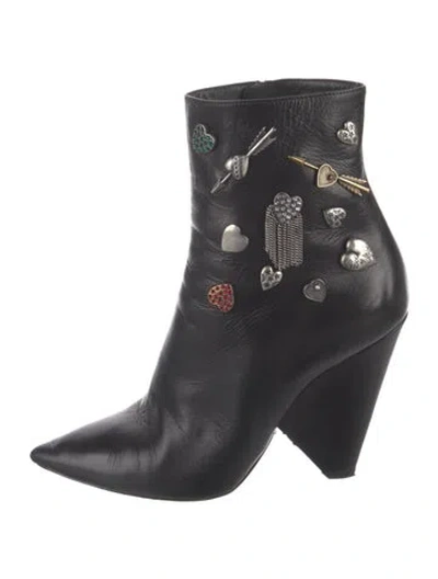 Pre-owned Saint Laurent Leather Graphic Print Boots In Black