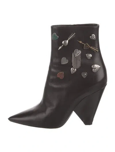 Pre-owned Saint Laurent Leather Graphic Print Boots In Black