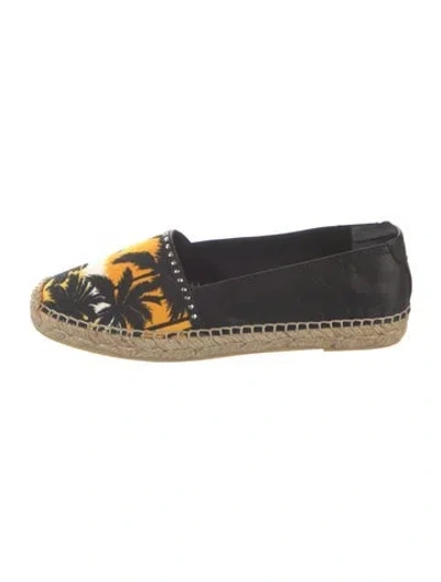 Pre-owned Saint Laurent Leather Graphic Print Espadrilles In Black