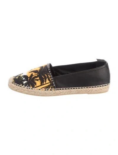 Pre-owned Saint Laurent Leather Graphic Print Espadrilles In Black