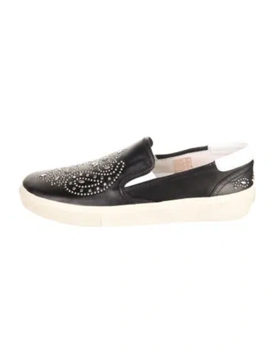 Pre-owned Saint Laurent Leather Graphic Print Slippers In Black