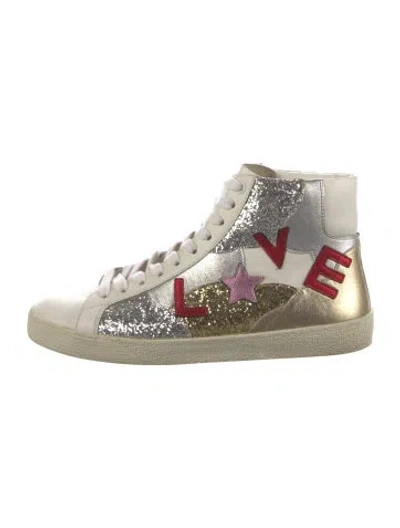 Pre-owned Saint Laurent Leather Graphic Print Sneakers In Silver