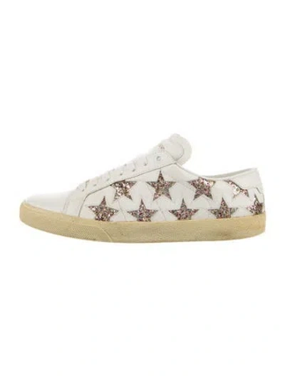 Pre-owned Saint Laurent Leather Graphic Print Sneakers In White