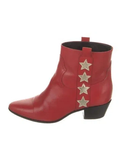 Pre-owned Saint Laurent Leather Graphic Print Western Boots In Red