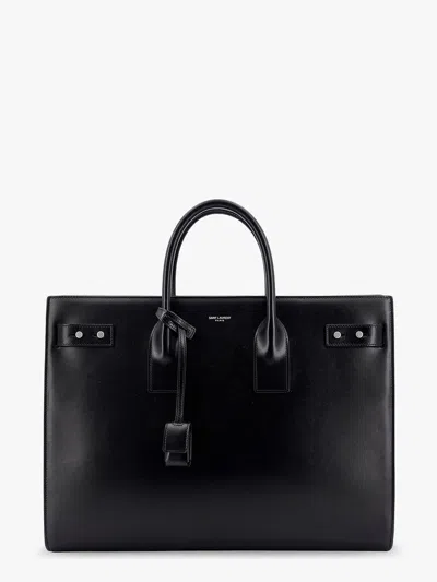 Saint Laurent Leather Handbag With Frontal Logo Print In Black