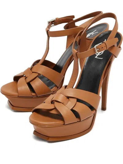 Pre-owned Saint Laurent Leather Heeled Sandals In Brown