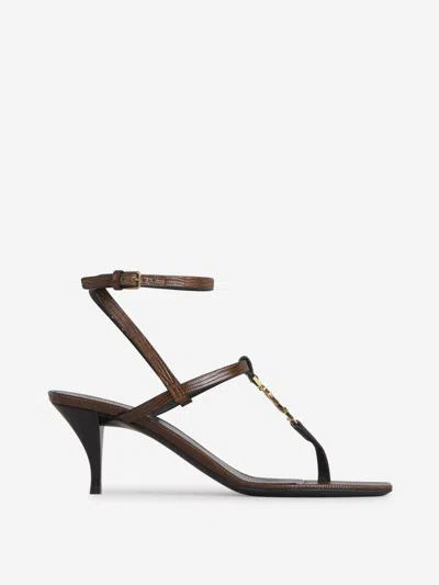 Saint Laurent Leather Heeled Sandals In Metal Logo On The Front