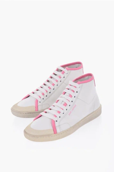 Saint Laurent Leather High-top Sneakers With Worn Effect Sole In Multi