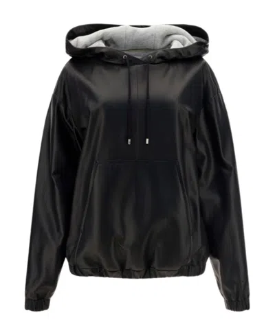 Saint Laurent Leather Hooded Jacket In Black