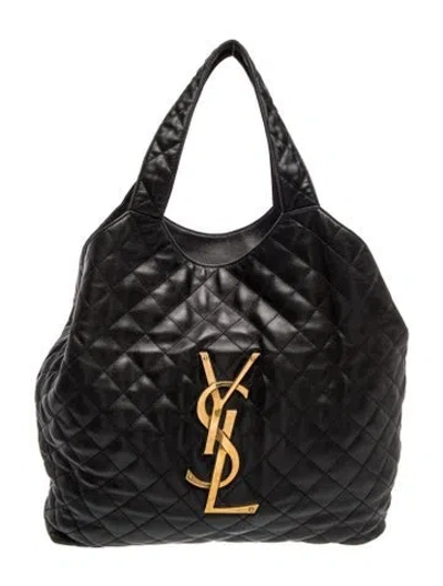 Pre-owned Saint Laurent Leather Icare Maxi Shopping Tote In Black