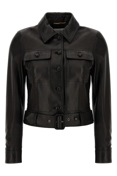 Saint Laurent Leather Jacket In Black