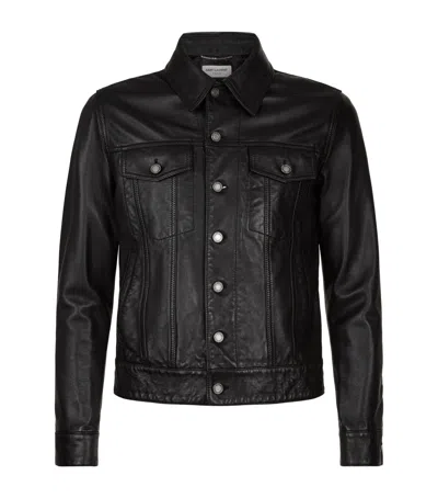 Saint Laurent Button-up Leather Jacket In Black