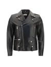 Saint Laurent Black Biker Jacket With Zipped Pockets In Smooth Leather Man In Black