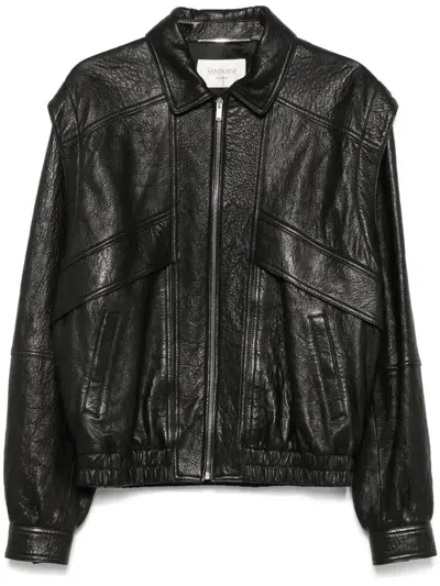Saint Laurent Leather Jacket In Black