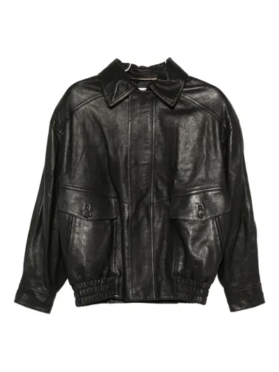 Saint Laurent Leather Jacket In Black