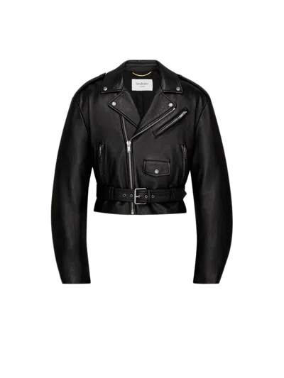 Saint Laurent Leather Jacket In Black