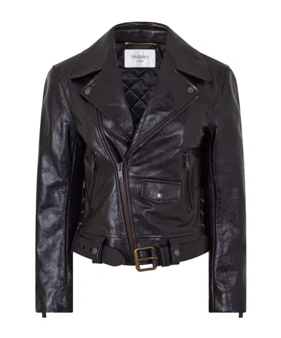 Saint Laurent Leather Jacket In Black