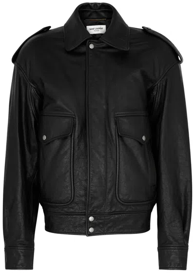 Saint Laurent Leather Jacket In Black