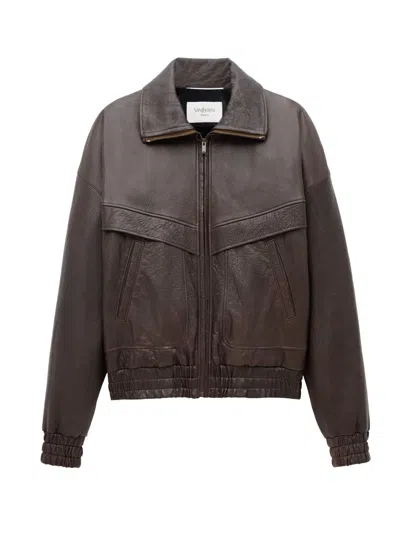 Saint Laurent Bomber Jacket In Bubbled Lambskin In Brown