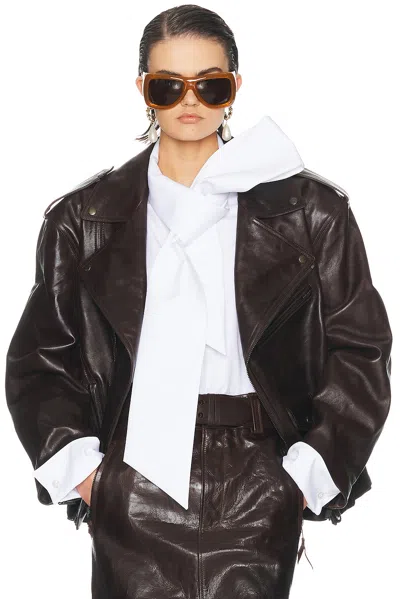 Saint Laurent Leather Jacket In Brown