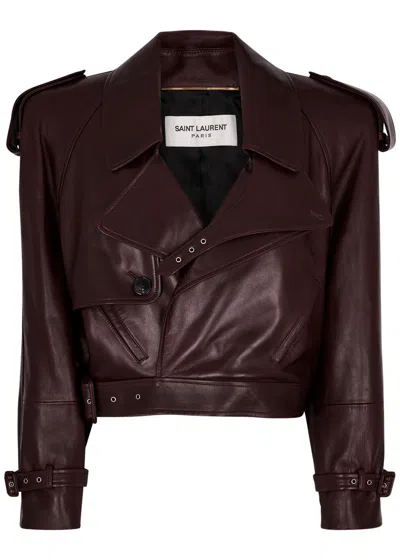 Saint Laurent Leather Jacket In Dark Red