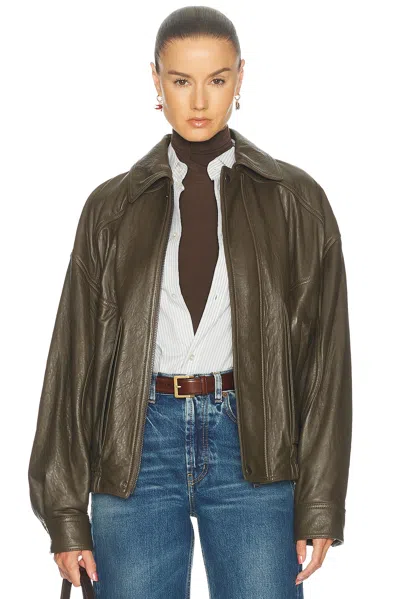 Saint Laurent Leather Jacket In Green