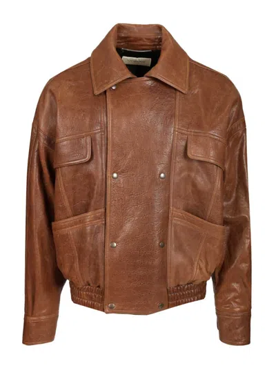 Saint Laurent Leather Jacket Jackets Brown