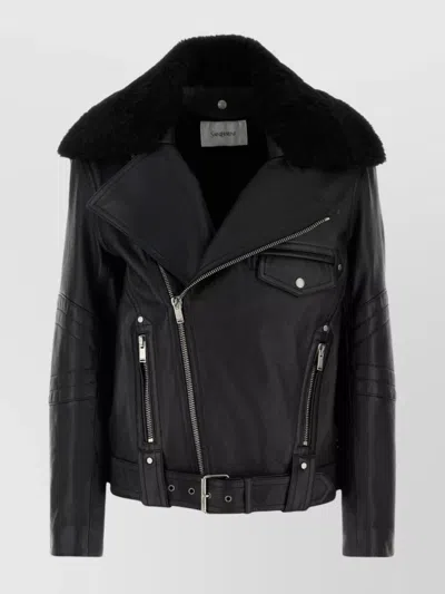 Saint Laurent Belted Leather Zip-up Jacket In Black