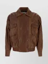 Saint Laurent Leather Jacket With Collared Design And Pockets In Brown