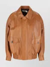Saint Laurent Leather Jacket With Collared Neck And Elasticated Hem In Brown