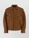 Saint Laurent Leather Jacket With Elasticated Hem And Long Sleeves In Brown