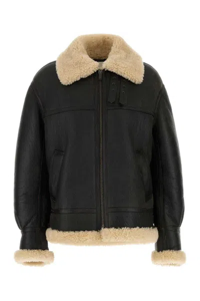 Saint Laurent Dark Brown Leather Jacket In Noirnoixdecajoum