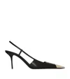 Saint Laurent Jeanne Slingback Pumps In Glazed Leather With Metal Toe Shoes In Black