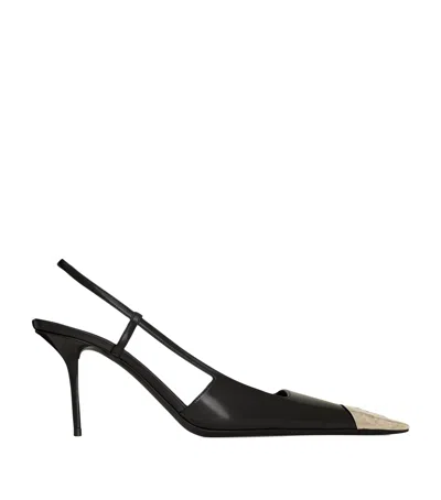 Saint Laurent Jeanne Slingback Pumps In Glazed Leather With Metal Toe Shoes In Black