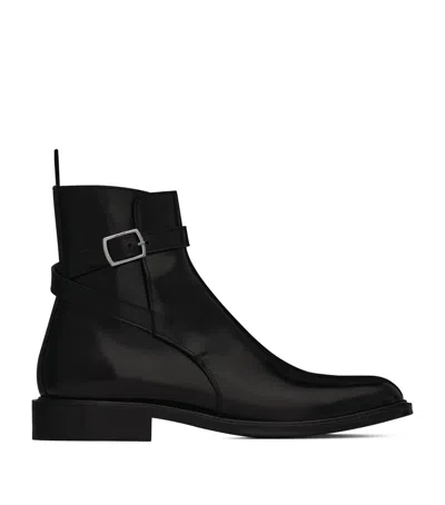 Saint Laurent Leather Jodhpur Ankle Boots In Black