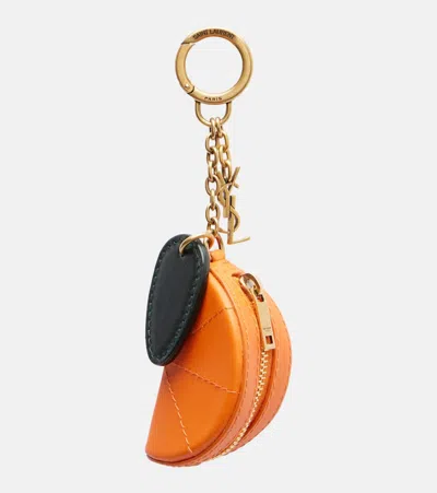 Saint Laurent Leather Keychain In Orange