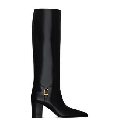 SAINT LAURENT LEATHER KNEE-HIGH BOOTS 75