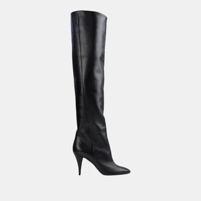 Pre-owned Saint Laurent Leather Knee Length Boots 37 In Black