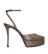 Saint Laurent La Scandale Metallic Leather Ankle-strap Sandals In Brown