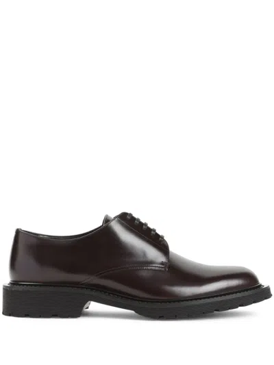 Saint Laurent Black Leather Lace Up Shoes In Brown