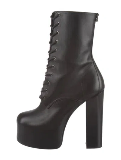Pre-owned Saint Laurent Leather Lace-up Boots In Black