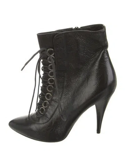 Pre-owned Saint Laurent Leather Lace-up Boots In Black