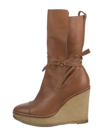Pre-owned Saint Laurent Leather Lace-up Boots In Brown