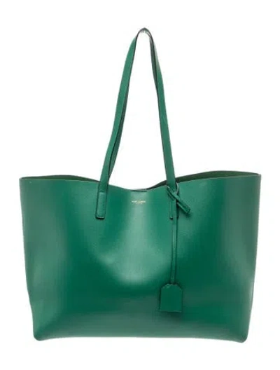 Pre-owned Saint Laurent Leather Large Shopping Tote In Green