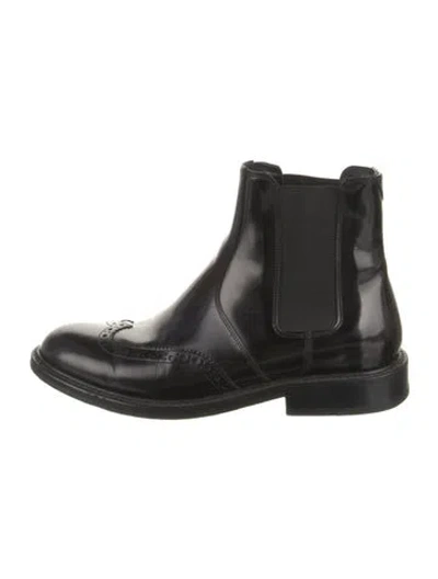 Pre-owned Saint Laurent Leather Lasercut Accents Chelsea Boots In Black