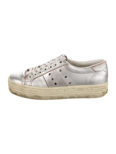 Pre-owned Saint Laurent Leather Lasercut Accents Sneakers In Silver