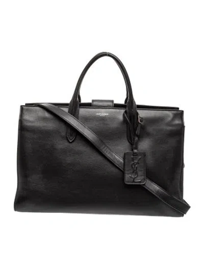 Pre-owned Saint Laurent Leather Leather Cabas Rive Gauche Tote In Black