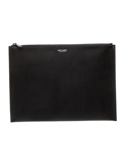 Pre-owned Saint Laurent Leather Leather Clutch In Black